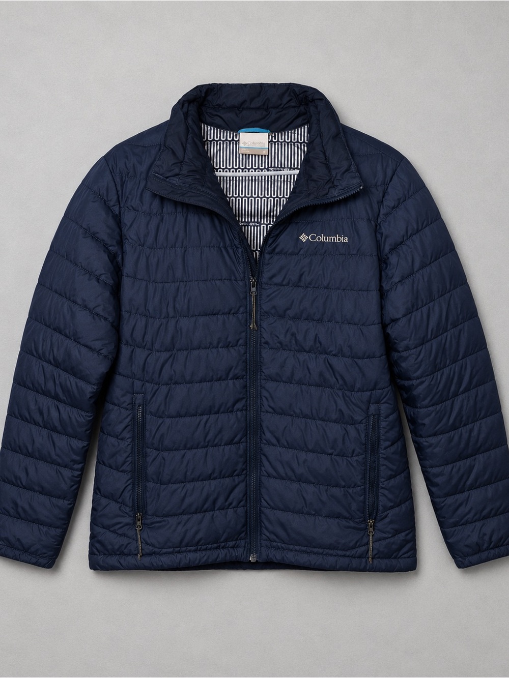 Columbia Mens Medium Navy Blue Puffer Jacket Thermal Coil Insulated Full Zip